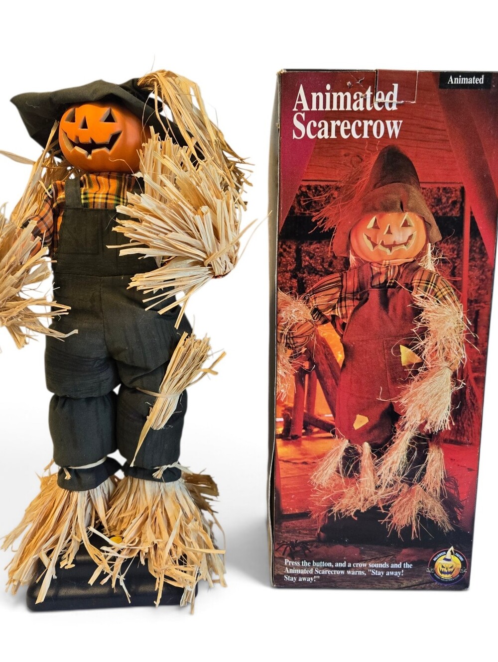 Vintage 1994 Gemmy 18" Animated Pumpkin Scarecrow Motionette w/Box